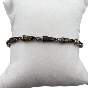 Vintage Baltic Amber Sterling Silver Bracelet 7.25"